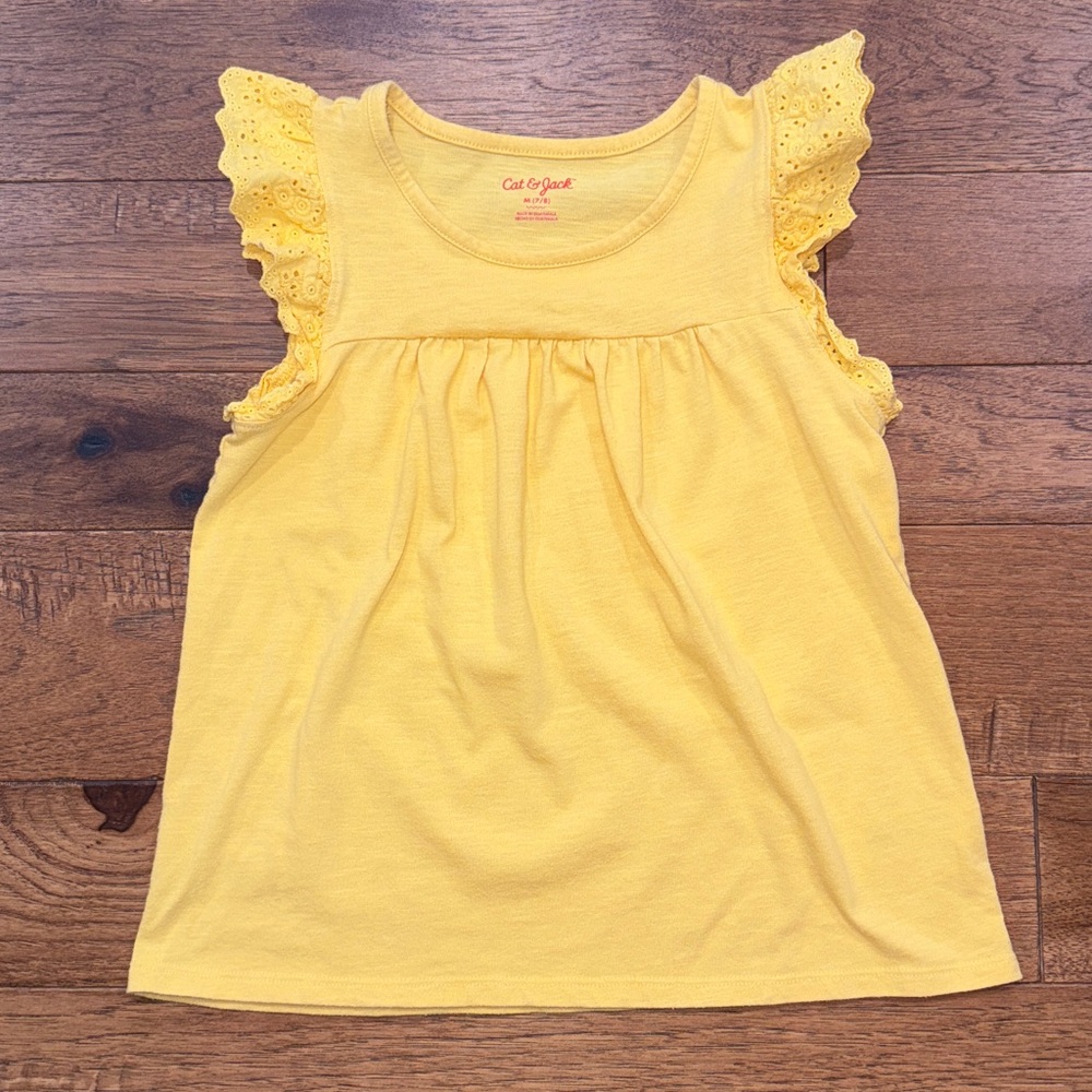 Cat & Jack Girls Short-Sleeve Eyelet Yellow Shirt - Size M (7/8)
